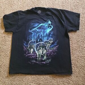 DOM Its About The Art Wolf Graphic T-Shirt Mens XL Black Howling Spirit Nature